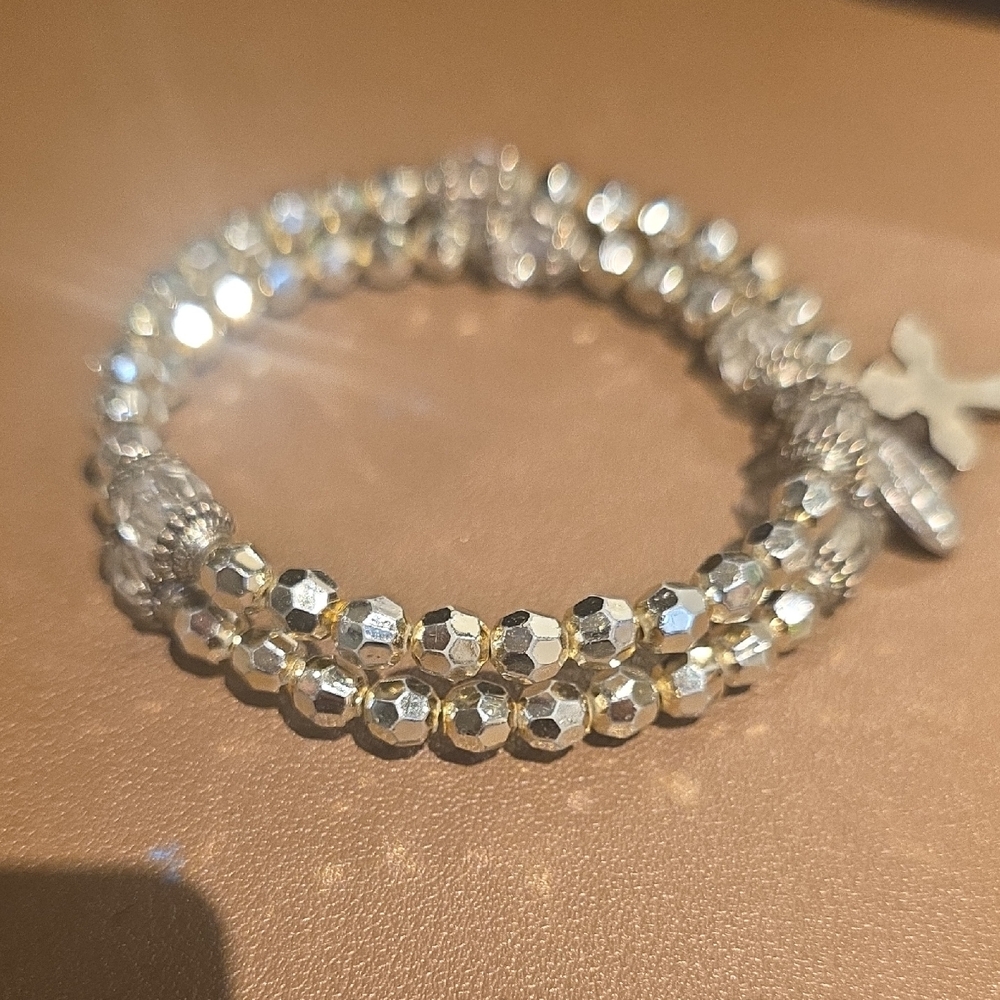 Source Unknown Silver Beaded Cross Charm Bracelet - image 3